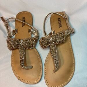JustFAB Sandals thong Women’s Rose Gold Beaded Bow size 9
